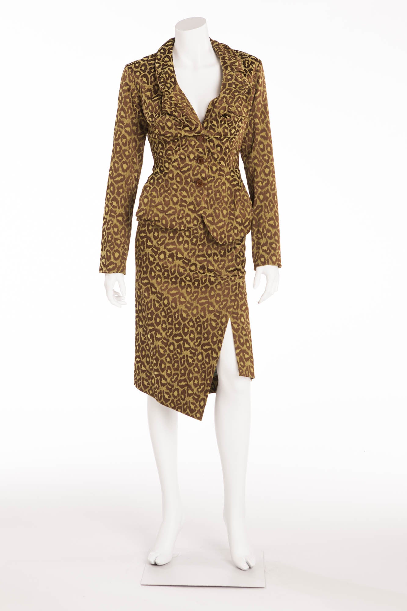 Vivienne Westwood - 2PC Green and Brown Leopard Print Blazer and Skirt Suit  - US6/UK10