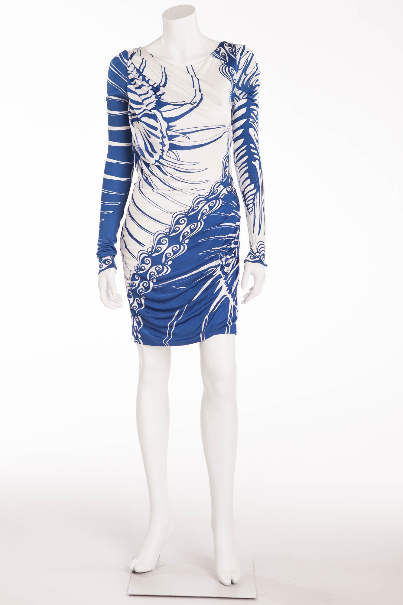 Emilio Pucci - Blue and White Print Long Sleeve Dress