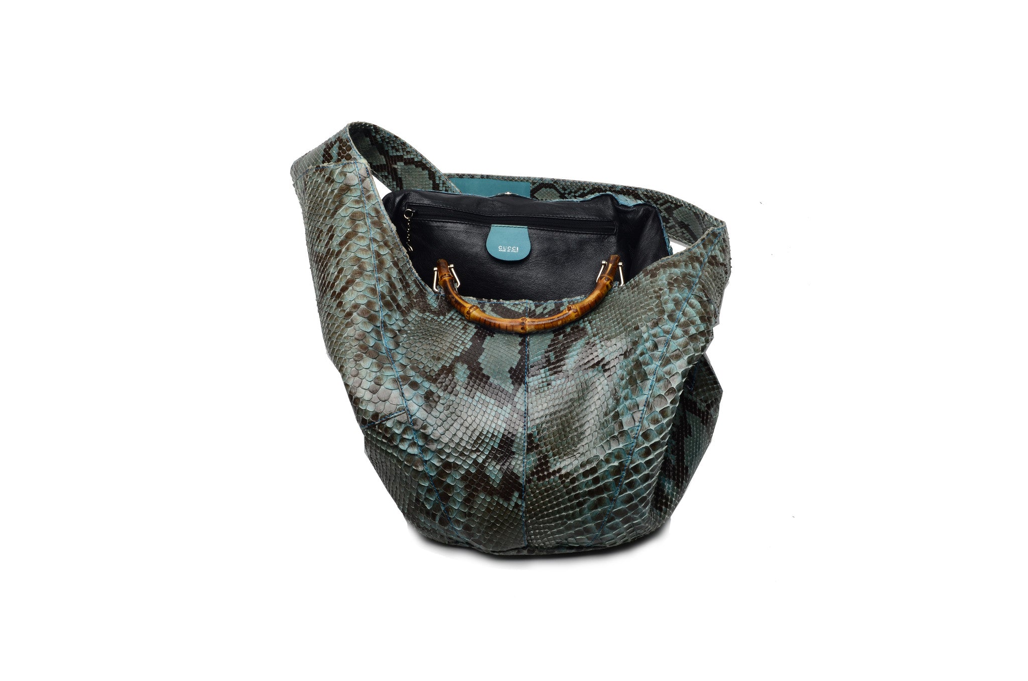 Tory Burch Green/Blue Python Print Patent Leather Shoulder Bag