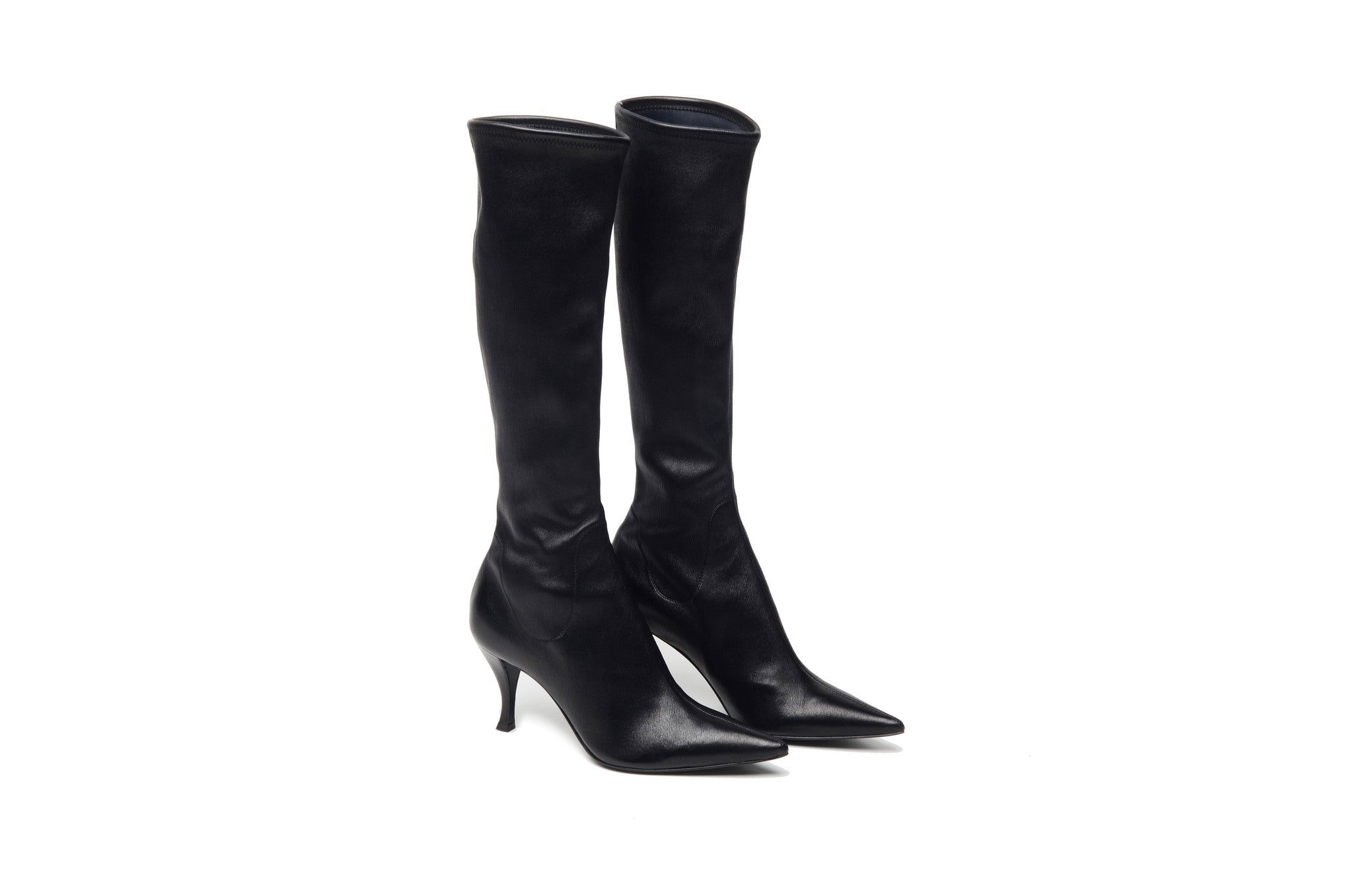 Sergio Rossi - Black Leather Pointed Toe Knee High Boots