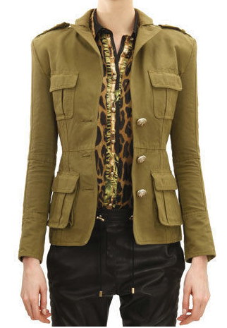 Balmain Twill Olive Green Military Style Blazer FR 40 LUXHAVE