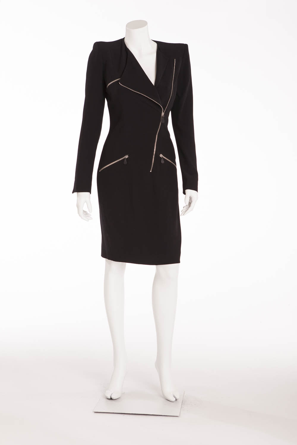 Original Alexander McQueen - Black Long Sleeved Zipper Dress - IT 40 LUXHAVE Original Alexander McQueen - Black Long Sleeved Zipper Dress - IT 40 LUXHAVE
