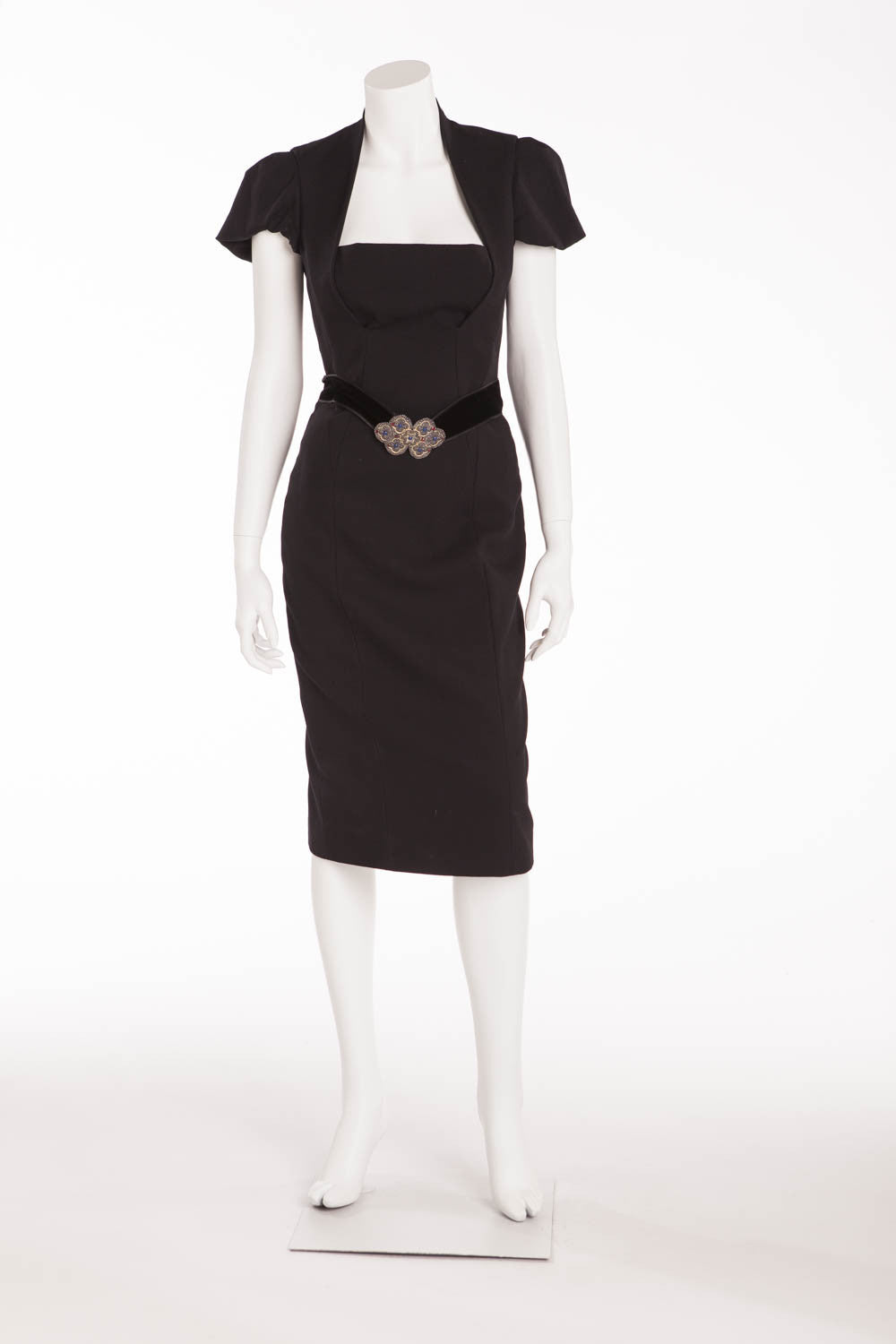 Roberto Cavalli - Black Dress Velvet Belt with Buckles - IT 40 LUXHAVE Roberto Cavalli - Black Dress Velvet Belt with Buckles - IT 40 LUXHAVE