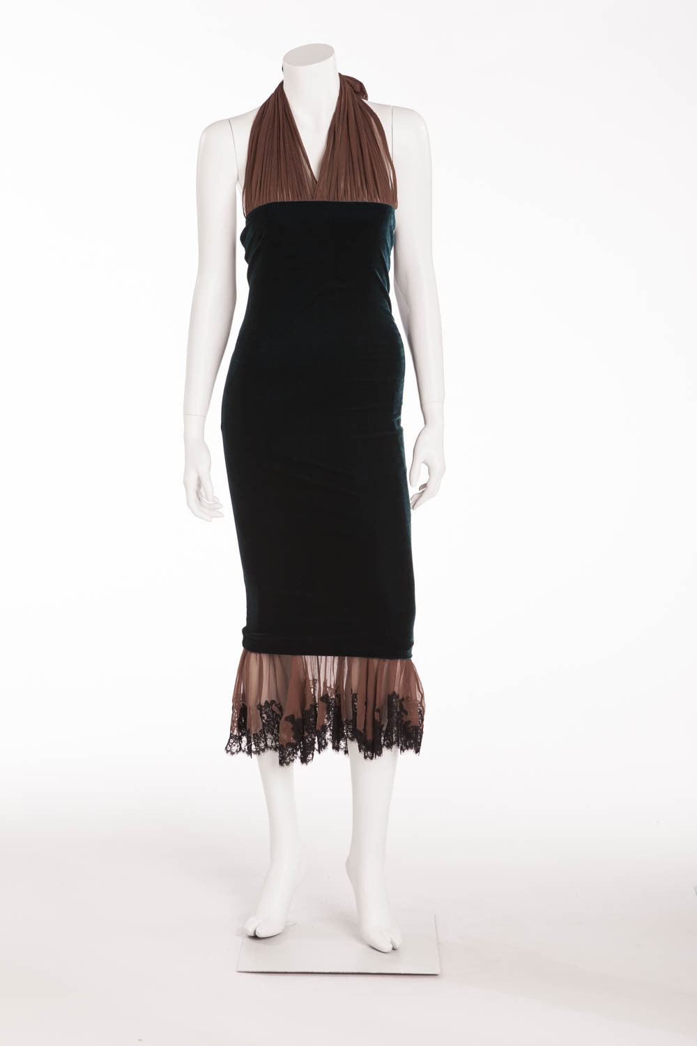 Jean Paul Gaultier - Peacock Velvet and Brown Chiffon Dress