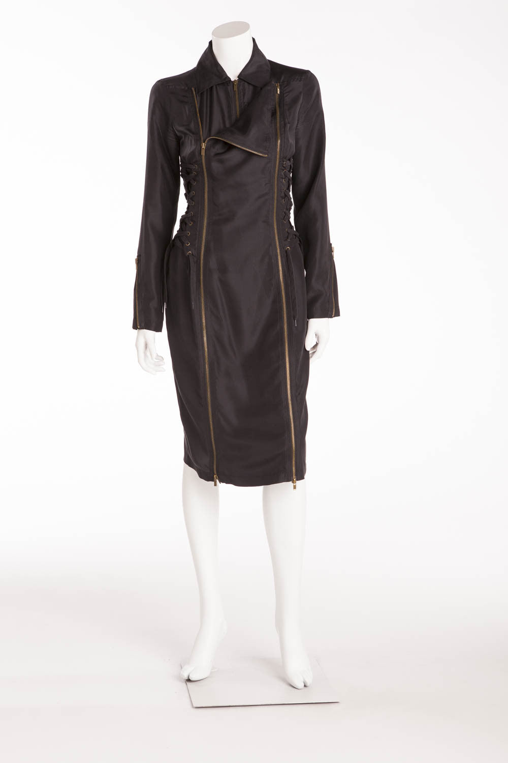 Chloe - Black Long Sleeve Dress with Gold Zippers - IT 42 LUXHAVE Chloe - Black Long Sleeve Dress with Gold Zippers - IT 42 LUXHAVE