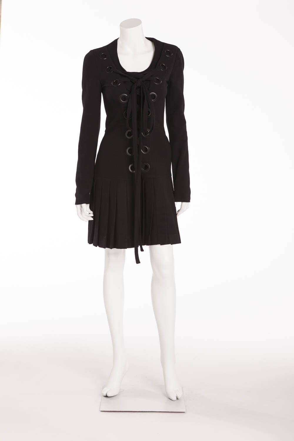 Givenchy - Black Wool Lace Up Dress - FR 40  LUXHAVE