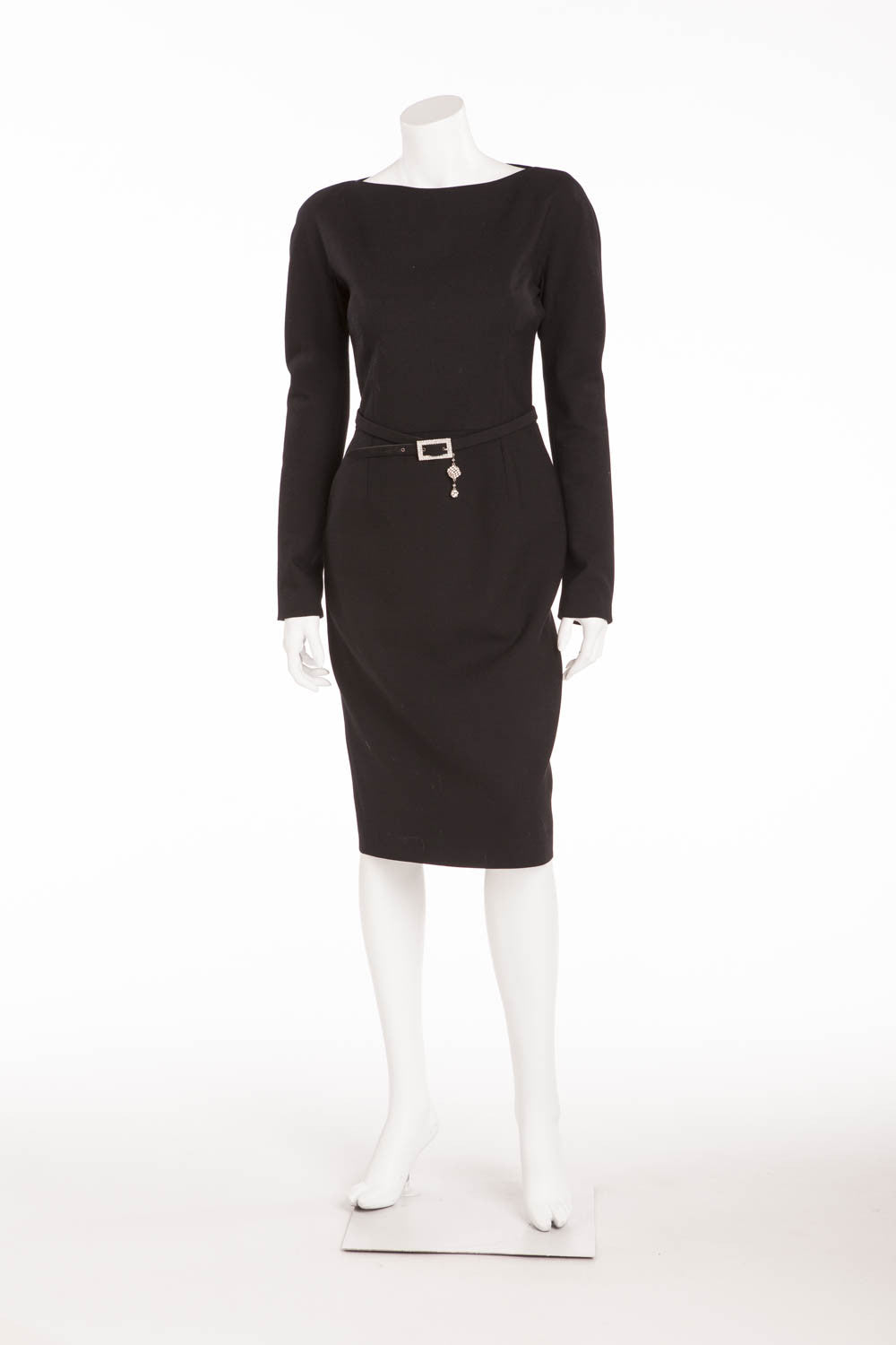 Chrisitan Dior - 2PC Black Long Sleeve Dress with Skinny Belt LUXHAVE Chrisitan Dior - 2PC Black Long Sleeve Dress with Skinny Belt LUXHAVE