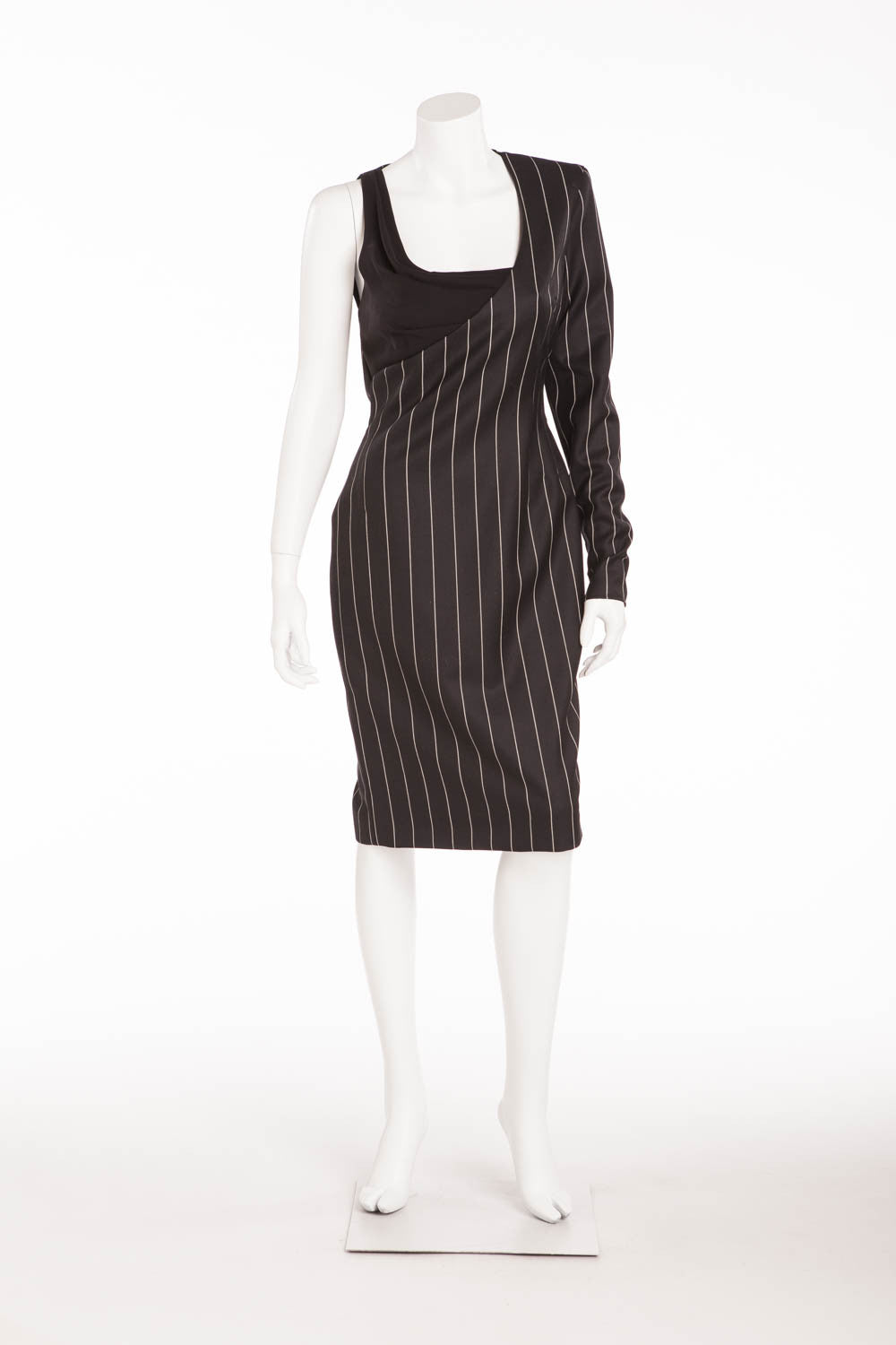 pinstripe dress long sleeve Versace - Pin Stripe Dress with One Long Sleeve