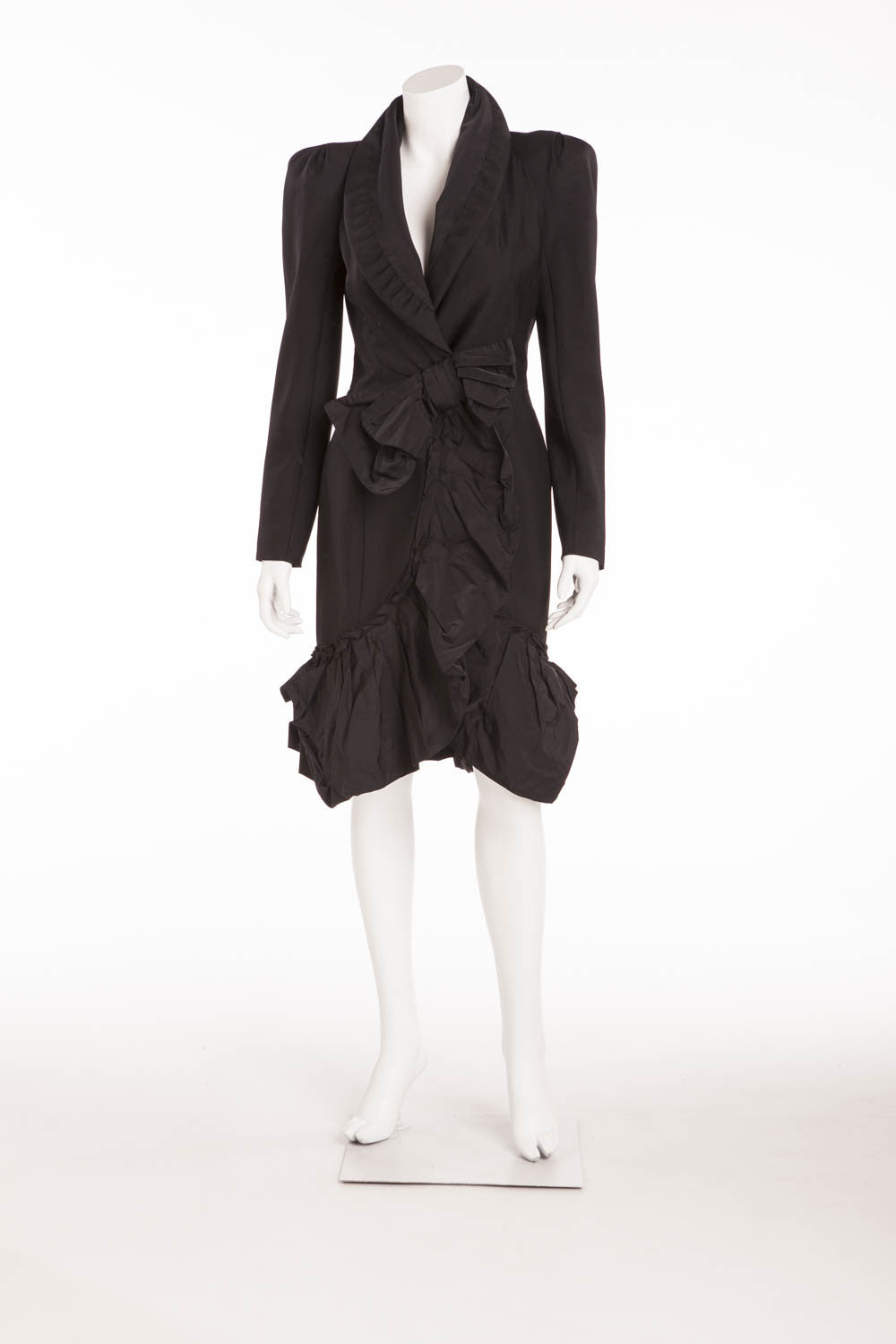 Louis Vuitton - Black Coat with Ruffle On Bottom - FR 38 – LUXHAVE