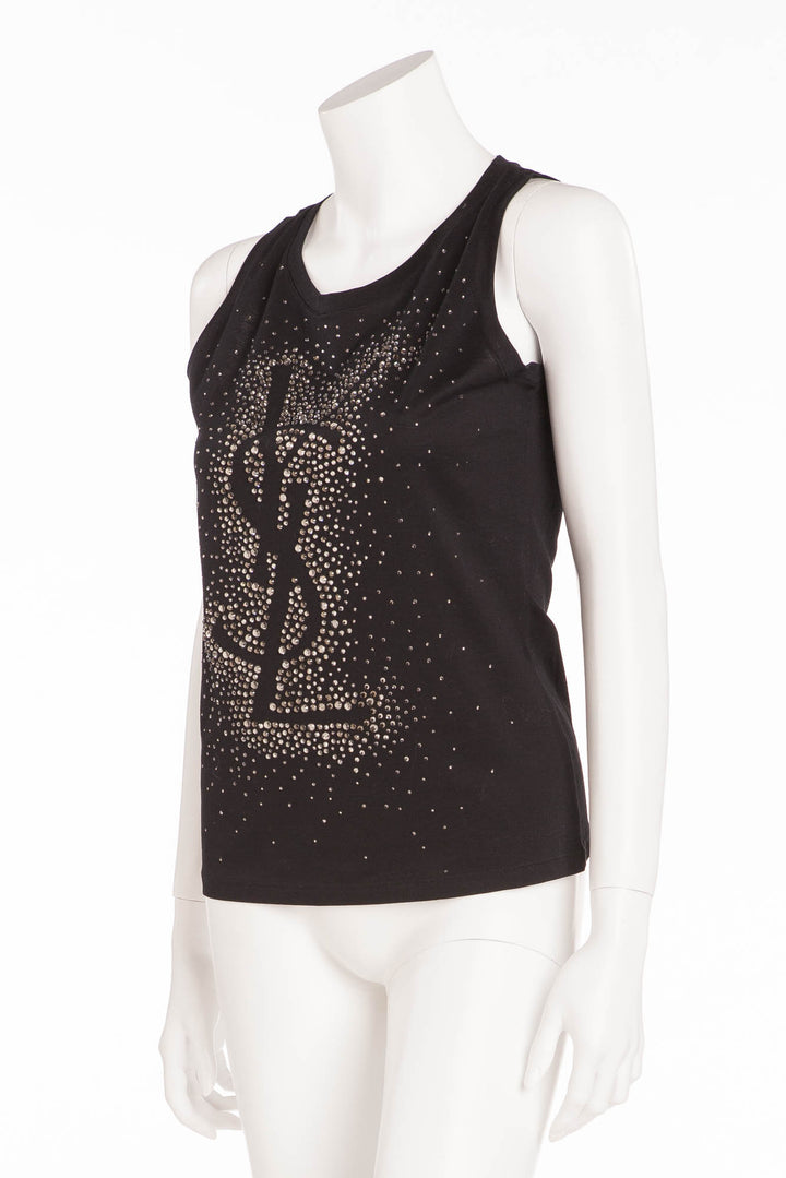 トップス Yves Saint Laurent Glitter sleeveless Yves Saint Laurent - Black Tank Top with Rhinestones - M
