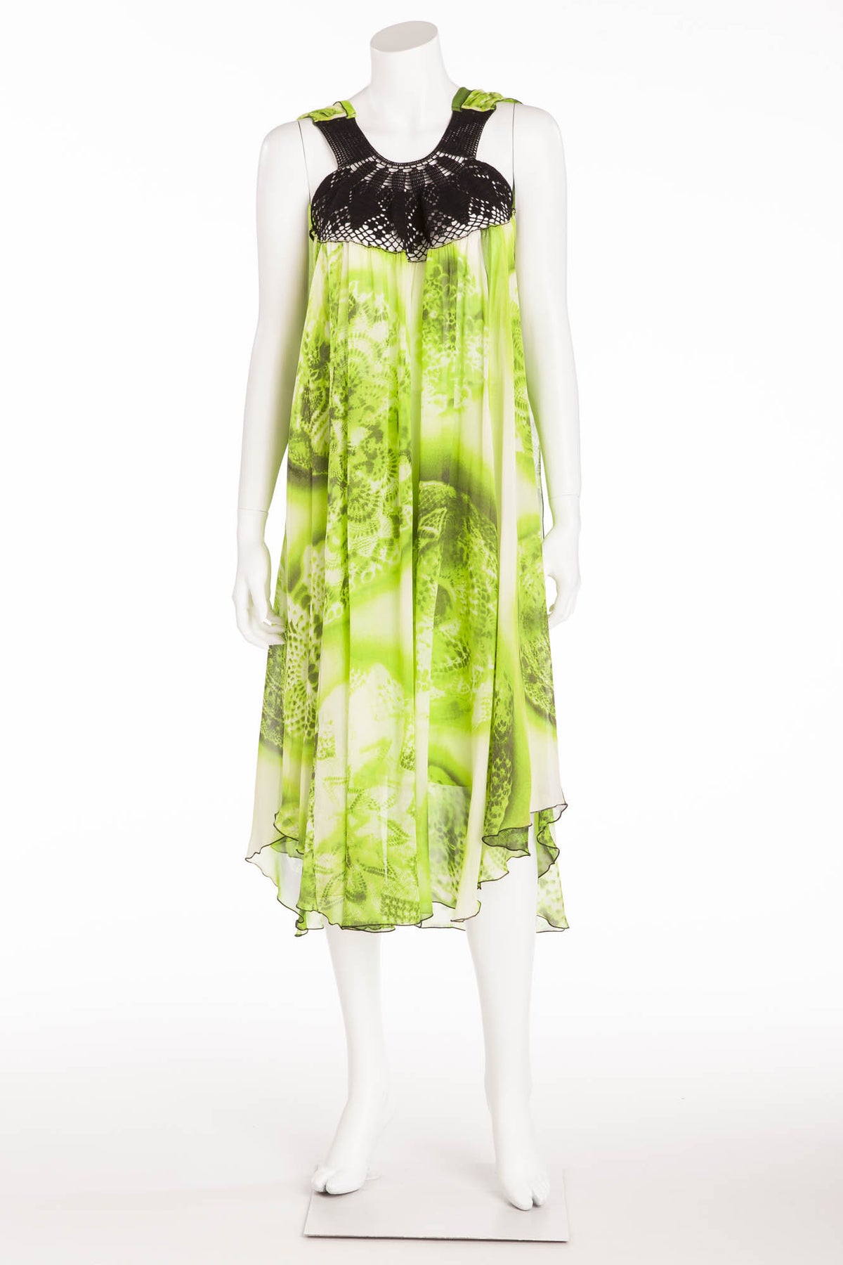 Jean Paul Gaultier - Lime Green Chiffon Dress with Slip - IT 42 LUXHAVE Jean Paul Gaultier - Lime Green Chiffon Dress with Slip - IT 42 LUXHAVE