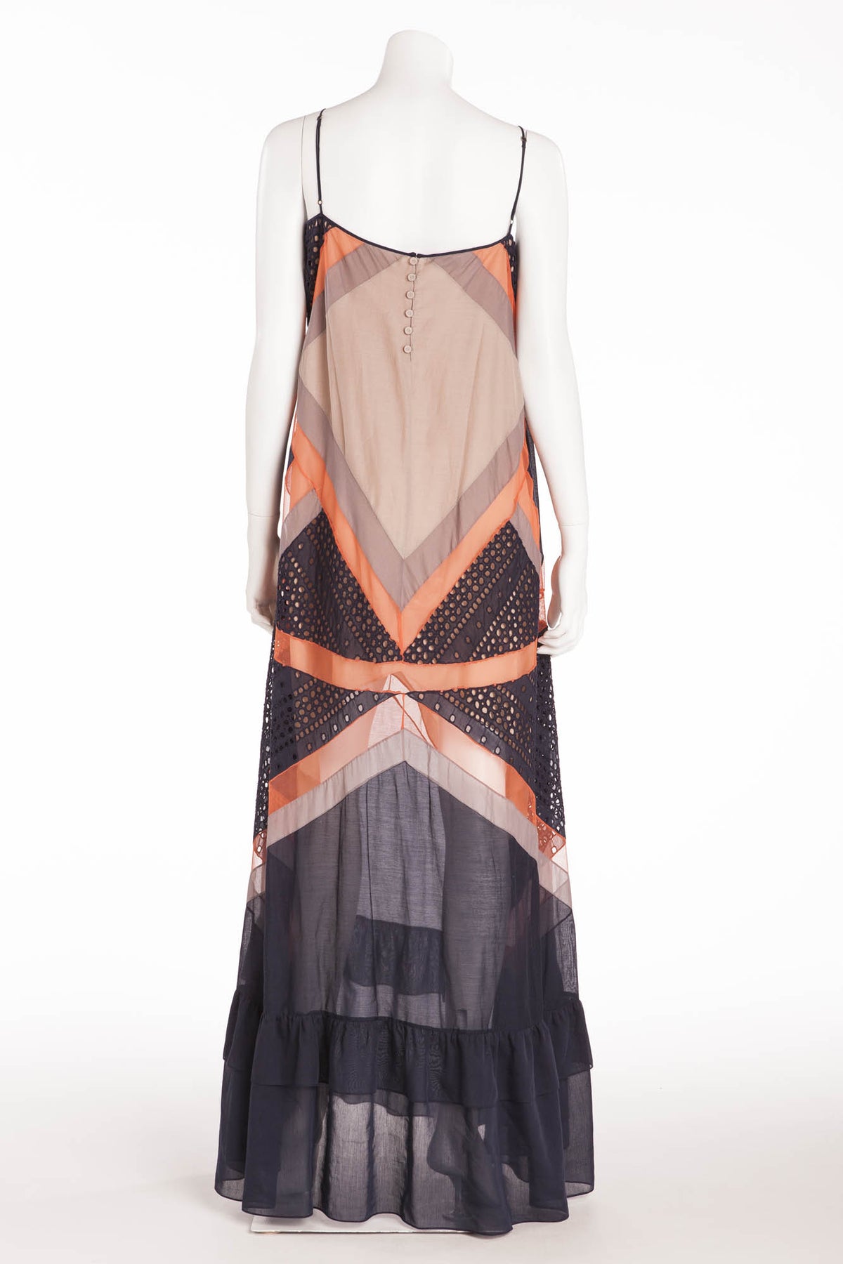 BCBG Maxazaria Runway - Navy, Coral, Gray and Beige Maxi Dress - M LUXHAVE BCBG Maxazaria Runway - Navy, Coral, Gray and Beige Maxi Dress - M LUXHAVE