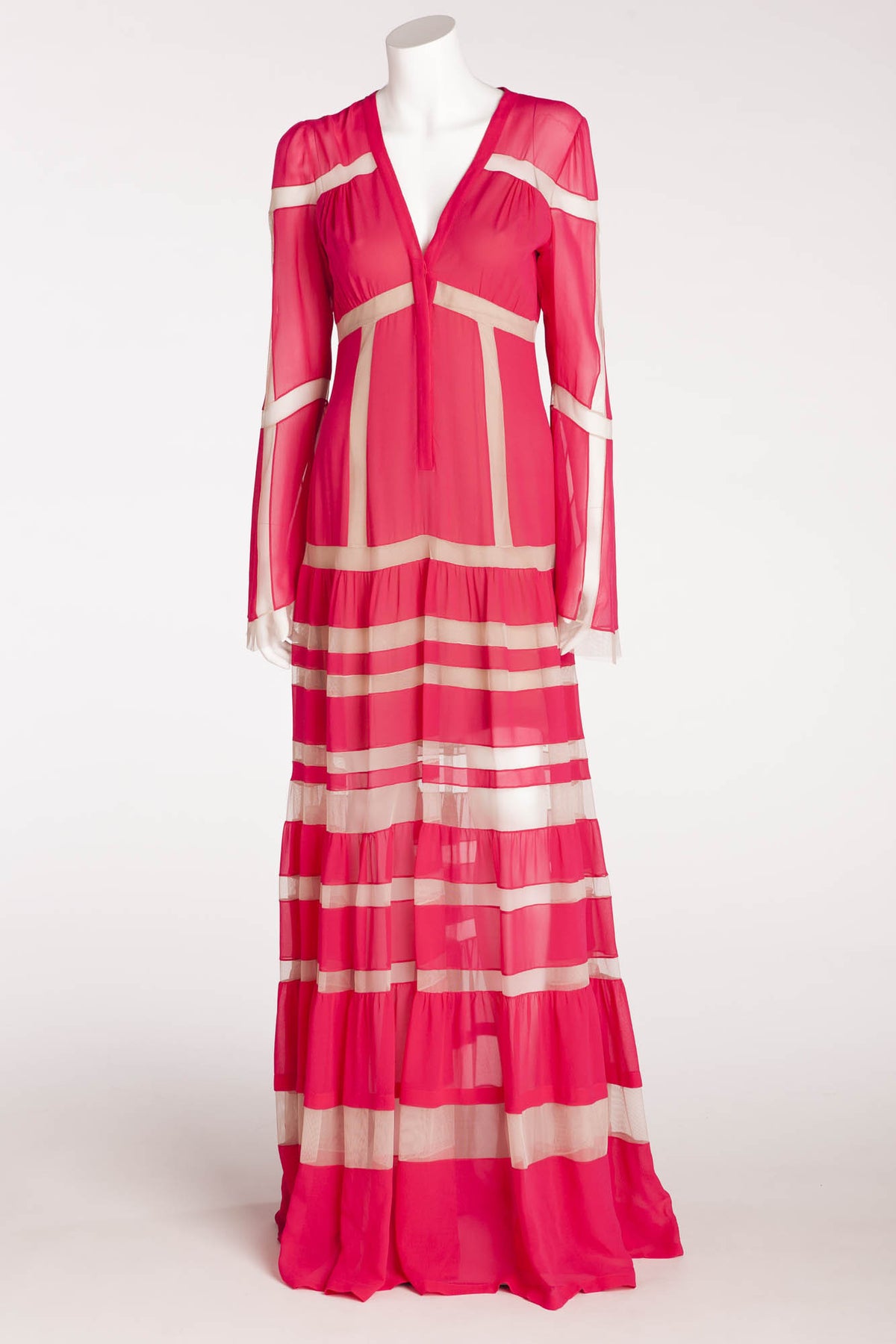 BCBG Maxazria Runway - "Sophy" Fuschia and Nude Long Sleeve Dress - S LUXHAVE BCBG Maxazria Runway - "Sophy" Fuschia and Nude Long Sleeve Dress - S LUXHAVE