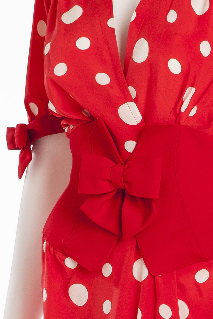 ワンピース Thierry Mugler dot design dress Thierry Mugler - Red and White Polka Dot Dress with Bows