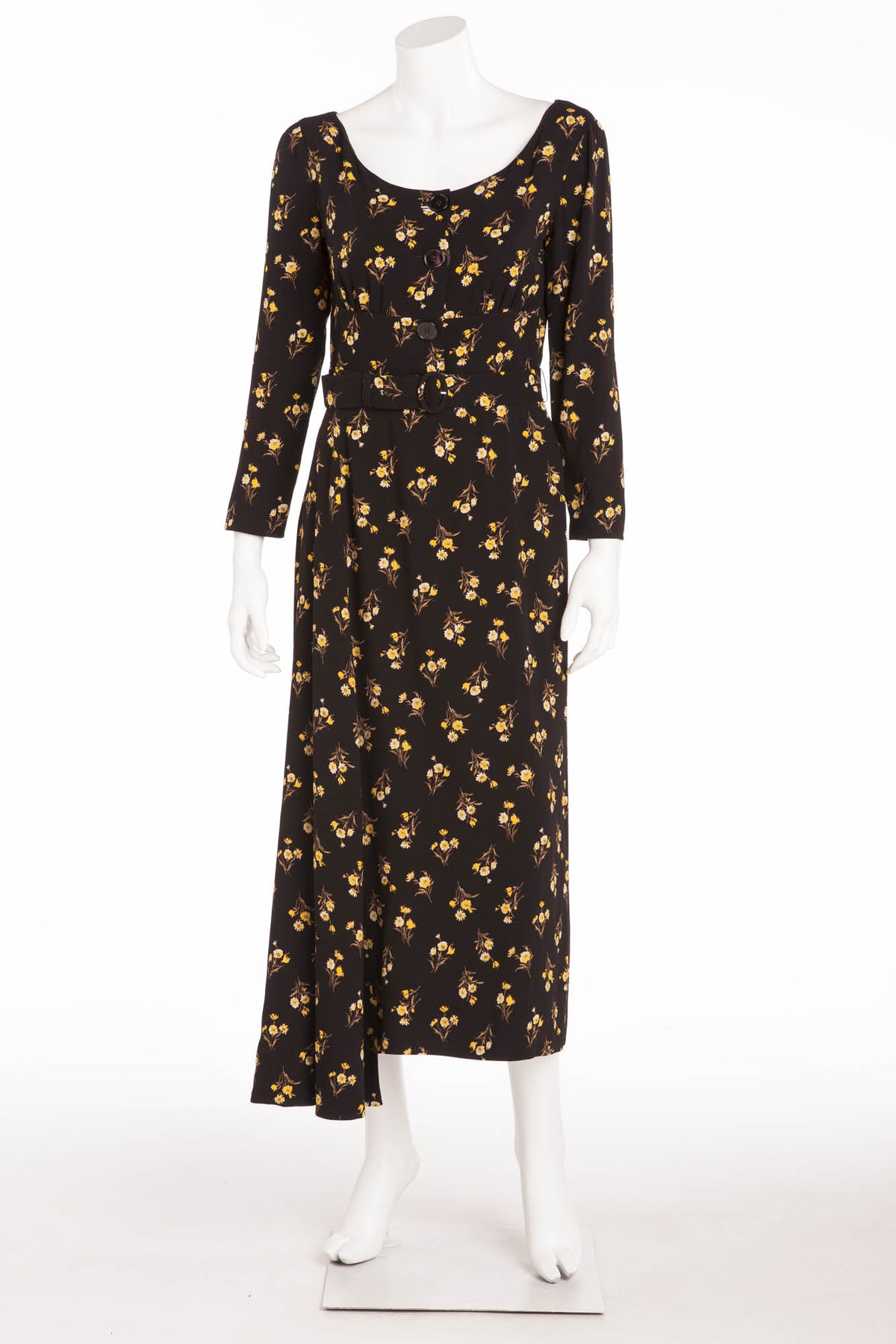 Prada - Long Sleeve Black and Yellow Floral Dress - IT 42 LUXHAVE Prada - Long Sleeve Black and Yellow Floral Dress - IT 42 LUXHAVE