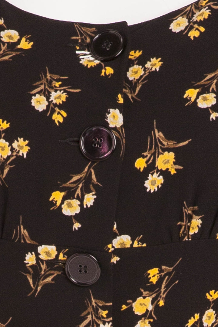 Prada - Long Sleeve Black and Yellow Floral Dress - IT 42 LUXHAVE Prada - Long Sleeve Black and Yellow Floral Dress - IT 42 LUXHAVE