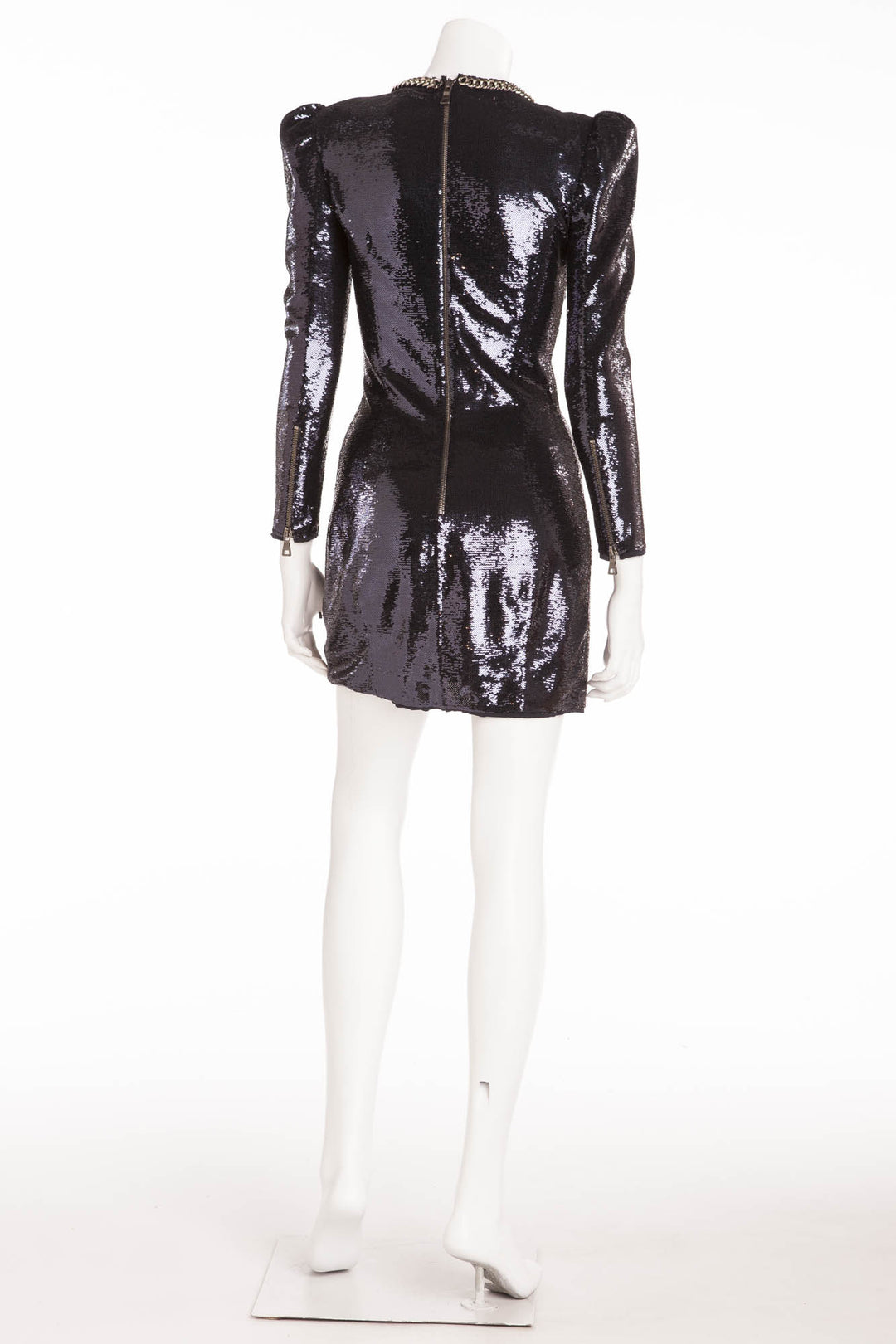 Balmain - Dark Blue Long Sleeve Sequin Dress - FR 38 – LUXHAVE