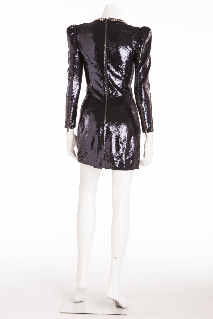 Balmain - Dark Blue Long Sleeve Sequin Dress - FR 38 – LUXHAVE