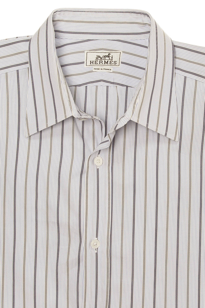 Hermes - Long Sleeve Dress Shirt with Grey & Blue Stripes