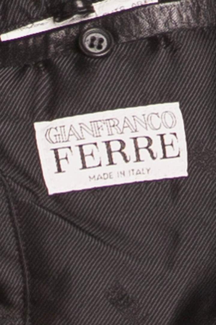 Gianfranco Ferre - Black Leather Screw Embellishment Zip Up Jacket