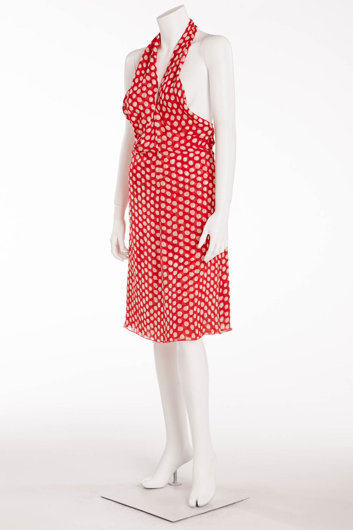 Valentino - Red Halter Dress with White Polka Dots - IT 40 LUXHAVE Valentino - Red Halter Dress with White Polka Dots - IT 40 LUXHAVE