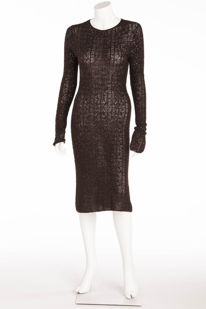 Donna Karan - Black Long Sleeve Knitted Dress with Sequins - LUXHAVE Donna Karan - Black Long Sleeve Knitted Dress with Sequins - LUXHAVE