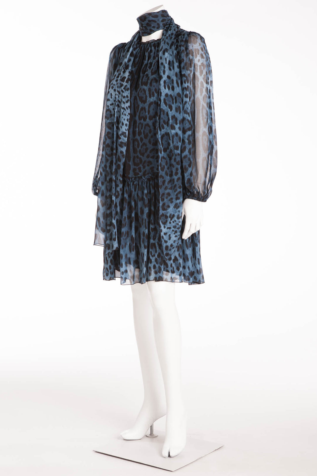 Dolce & Gabbana - Blue and Black Long Sleeve Leopard Dress - IT 42 LUXHAVE Dolce & Gabbana - Blue and Black Long Sleeve Leopard Dress - IT 42 LUXHAVE