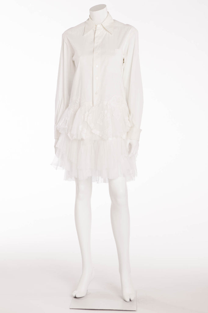 Jean Paul Gaultier - White Long Sleeve Top/Dress with Lace & Ruffles - IT 40