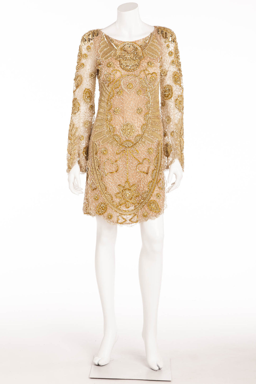 pucci beaded dress New EMILIO PUCCI Fully Beaded Silk Nude Pink Cocktail Dress w/Slip IT 42 - US 8