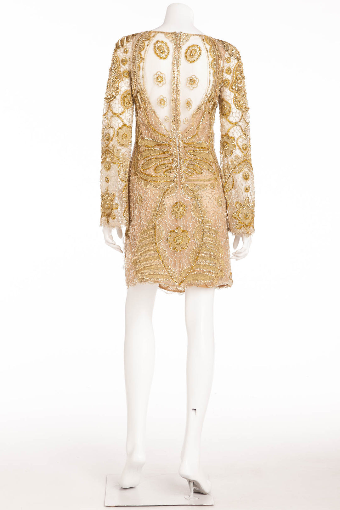 EMILIO PUCCI ベージュ ベスト 34 Emilio Pucci - Nude Long Sleeve Gold Beaded Skull Face Dress - IT
