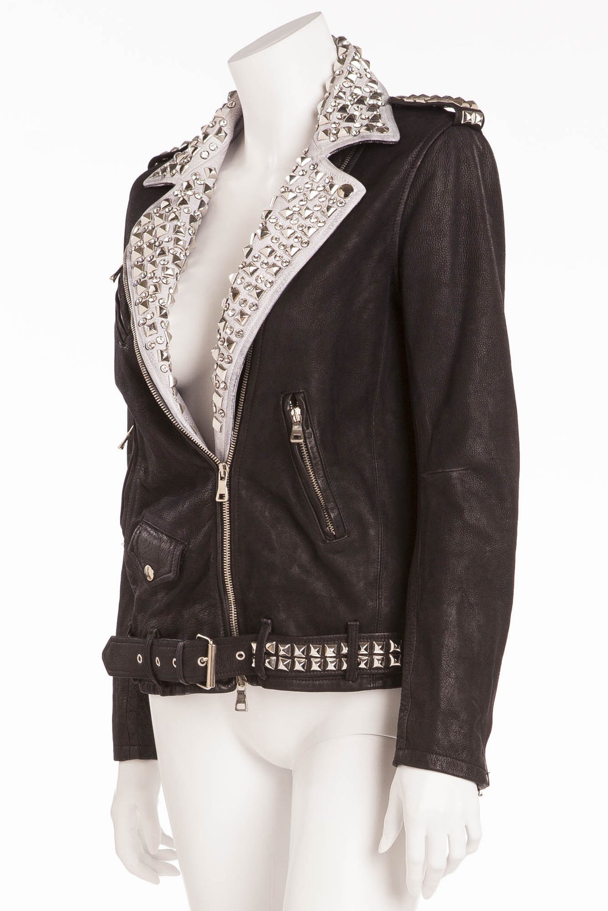 Balmain - New with Tags Black Leather Jacket White Trim w/Silver – LUXHAVE