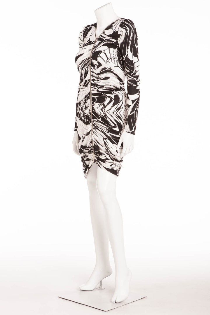 Emilio Pucci - Black & White Long Sleeve Zip Up Front Dress