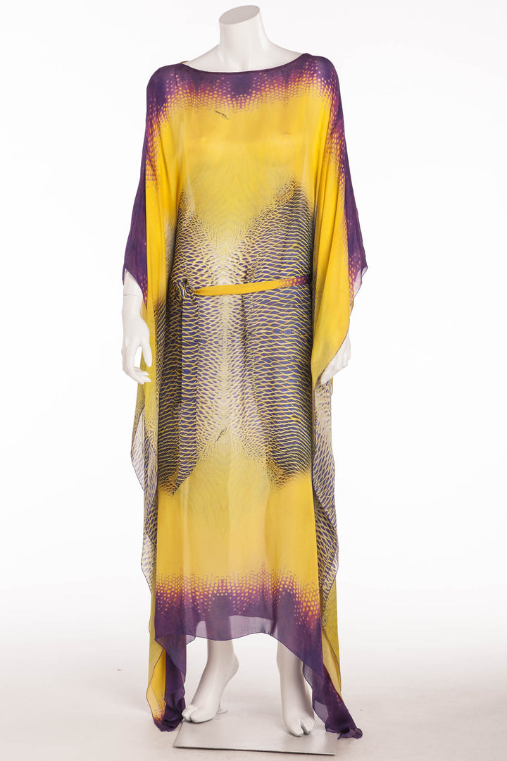 Roberto Cavalli - Purple, Gold & Green Caftan Dress with Belt