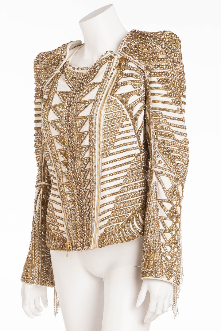 Balmain - Editorial Unique New With Tags White Leather Jacket with