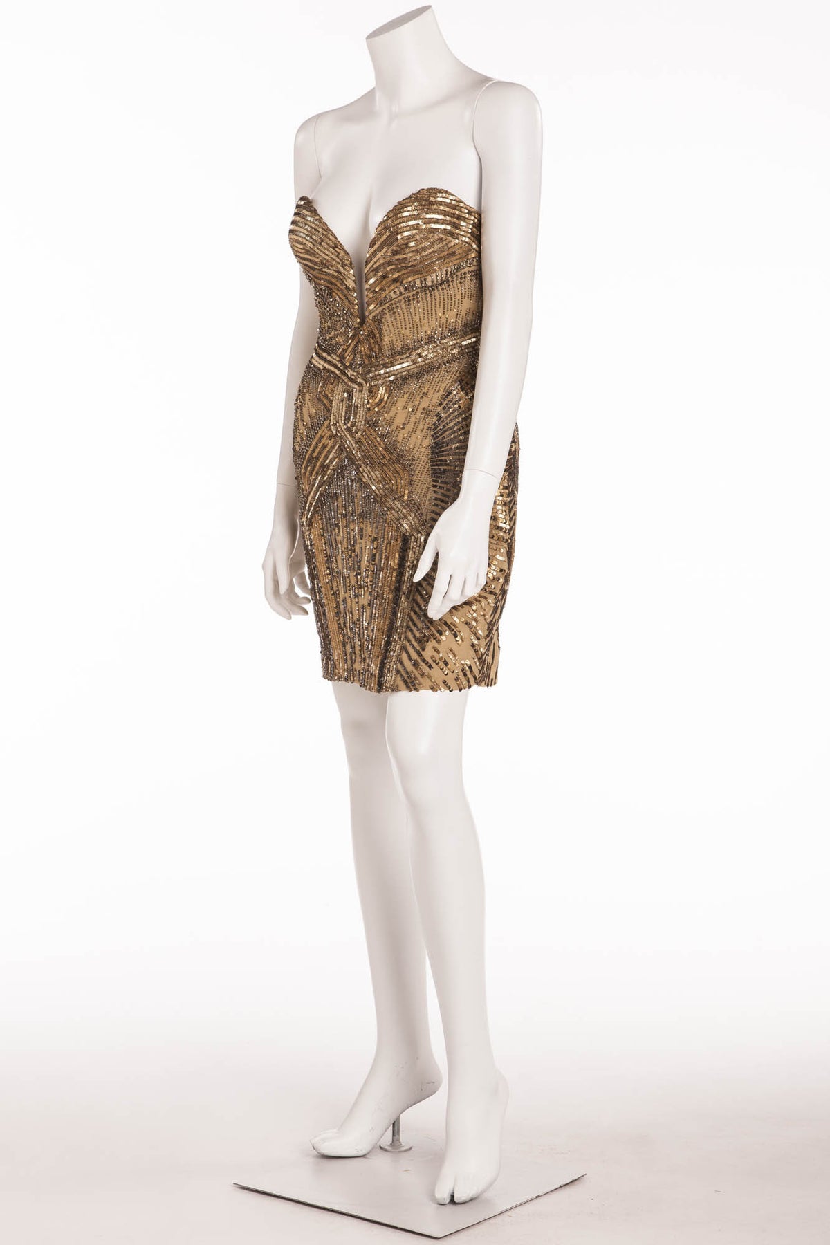 Roberto Cavalli - Gold Strapless Embellished Mini Dress - LUXHAVE Roberto Cavalli - Gold Strapless Embellished Mini Dress - LUXHAVE