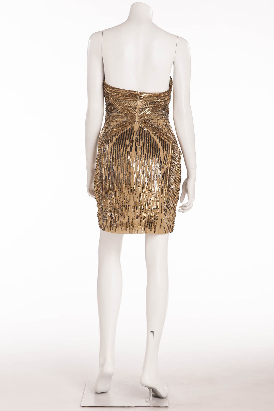 slim fit dress slacks Roberto Cavalli - Gold Strapless Embellished Mini Dress