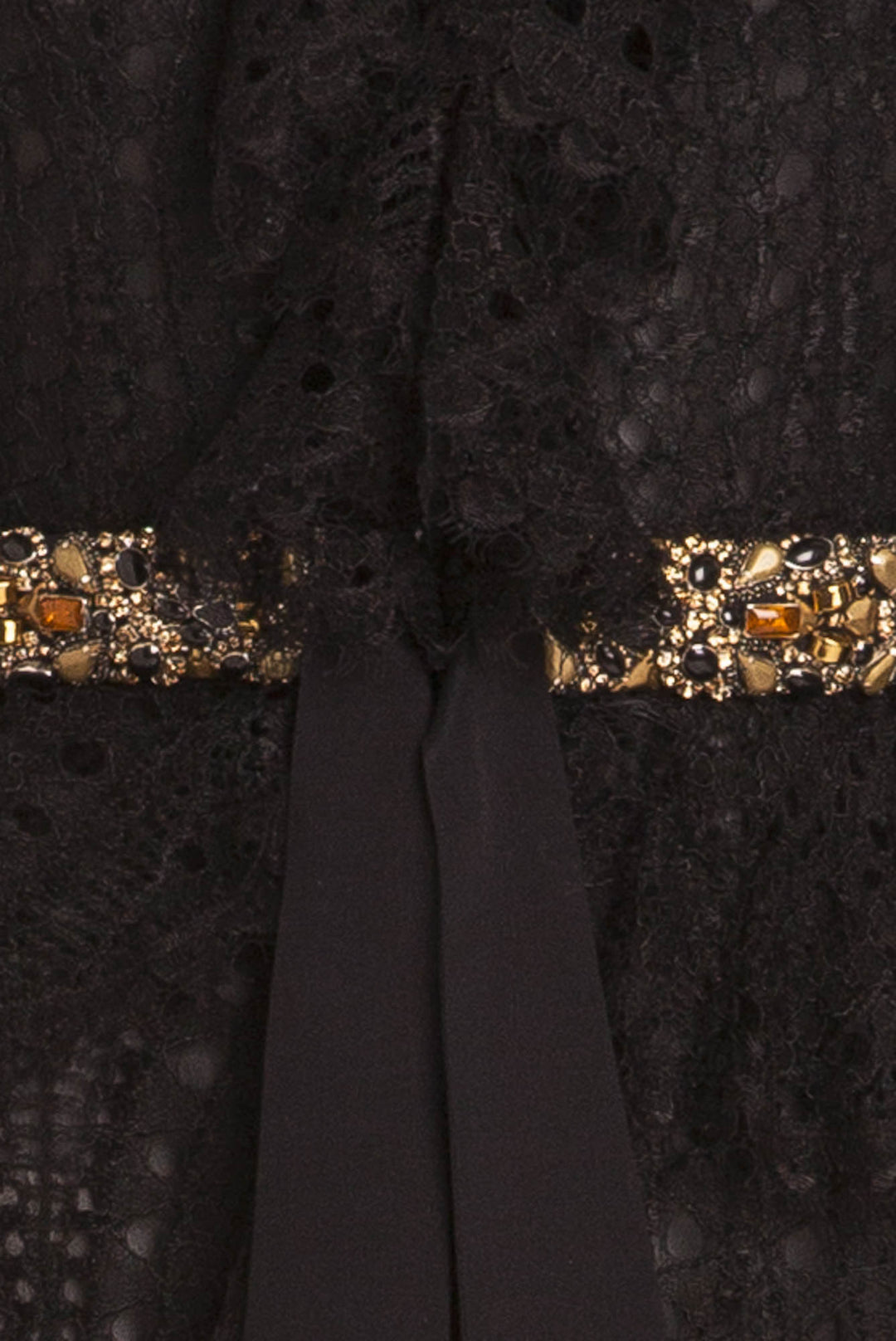 Emilio Pucci - Long Sleeve Black Lace Dress with Gold Beaded Belt - IT LUXHAVE Emilio Pucci - Long Sleeve Black Lace Dress with Gold Beaded Belt - IT LUXHAVE
