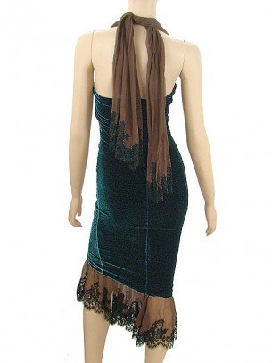 Jean Paul Gaultier - Peacock Velvet and Brown Chiffon Dress - IT