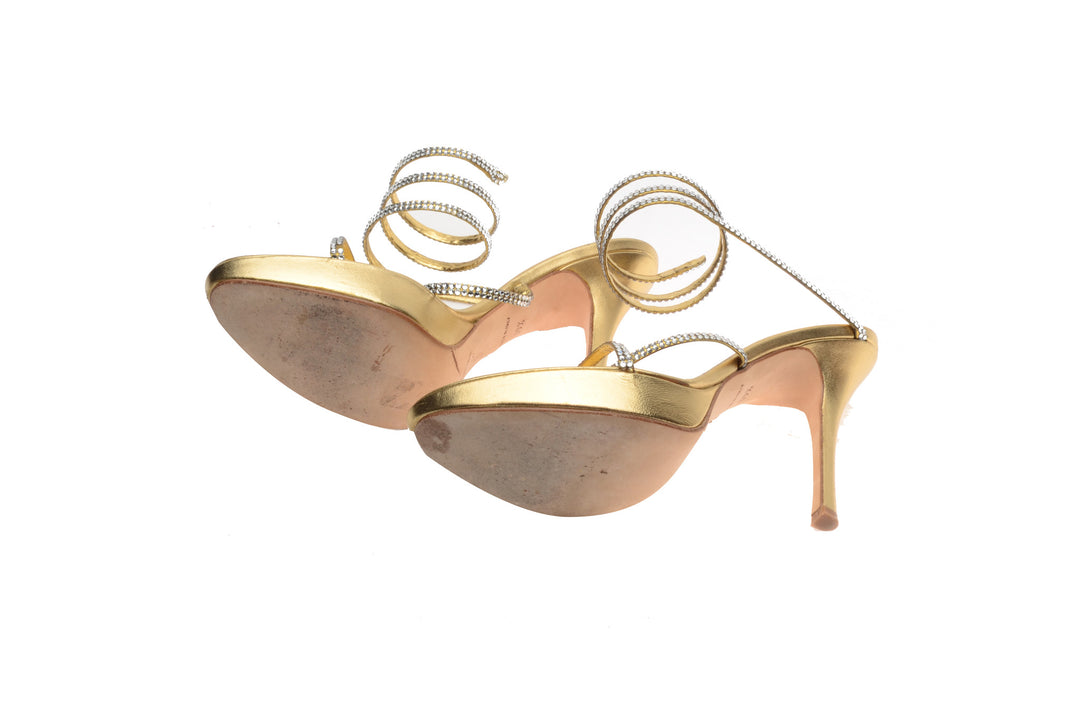 Rene Caovilla - Gold Rhinestone Sandals with Wrap Around