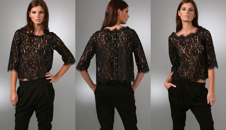 Joie Black Lace Button Up 3 4 Sleeve Blouse LUXHAVE