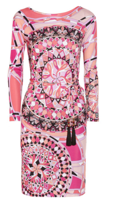 chinese dress ladies Emilio Pucci - Printed Pink Long Sleeve Jersey Dress with Belt