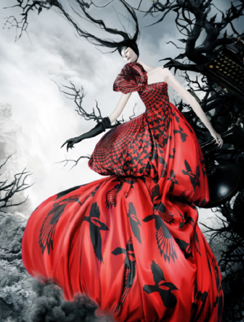 Original Alexander McQueen New with Tags Editorial Red and Black Hou LUXHAVE