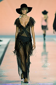 Blumarine - Editorial, Black Lace Long Dress with Sequins and Fringe