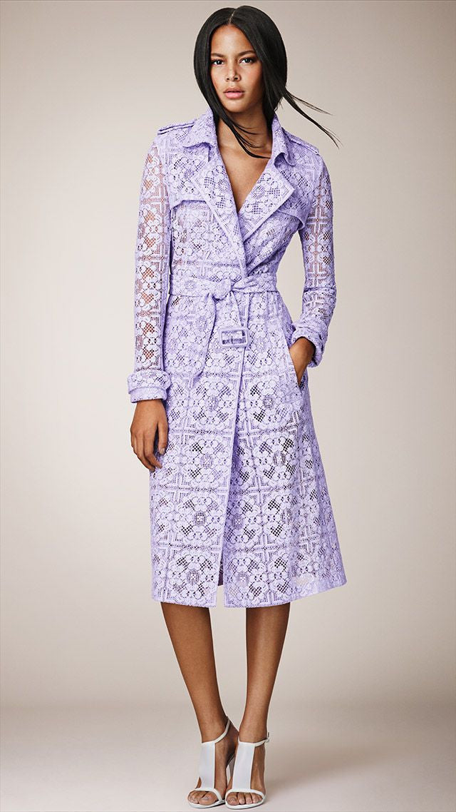 Burberry Prorsum - Editorial Light Purple English Lace Trench Coat wit LUXHAVE Burberry Prorsum - Editorial Light Purple English Lace Trench Coat wit LUXHAVE