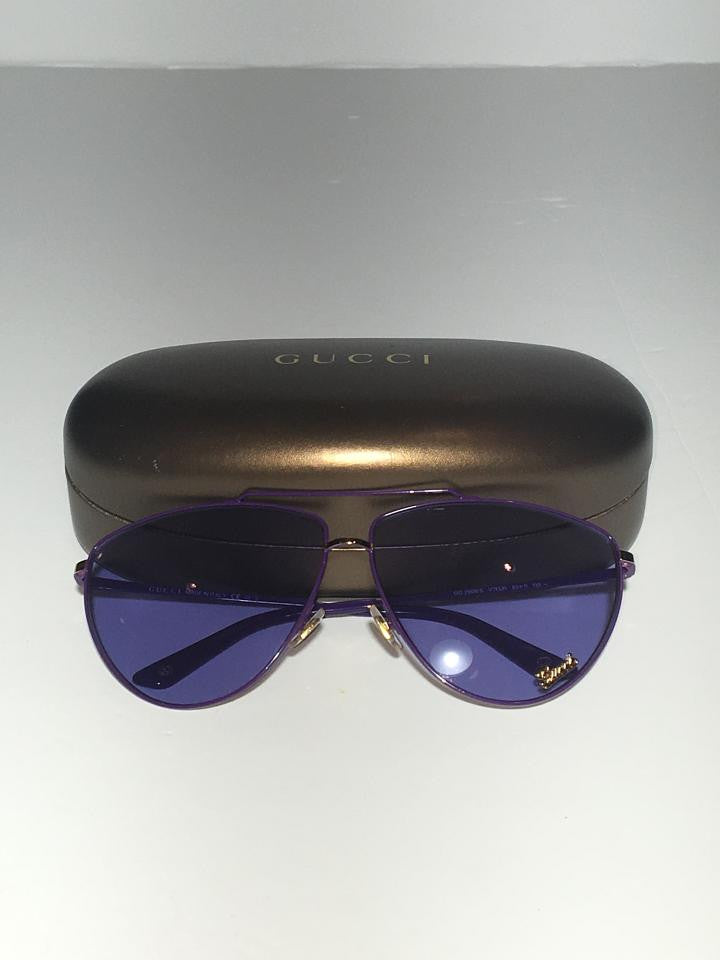 Gucci Purple And Gold Logo Overlay Aviator Sunglasses Gucci Aviator Sunglasses Silver Metal GG1292/S/B Hologram Lenses main image 3