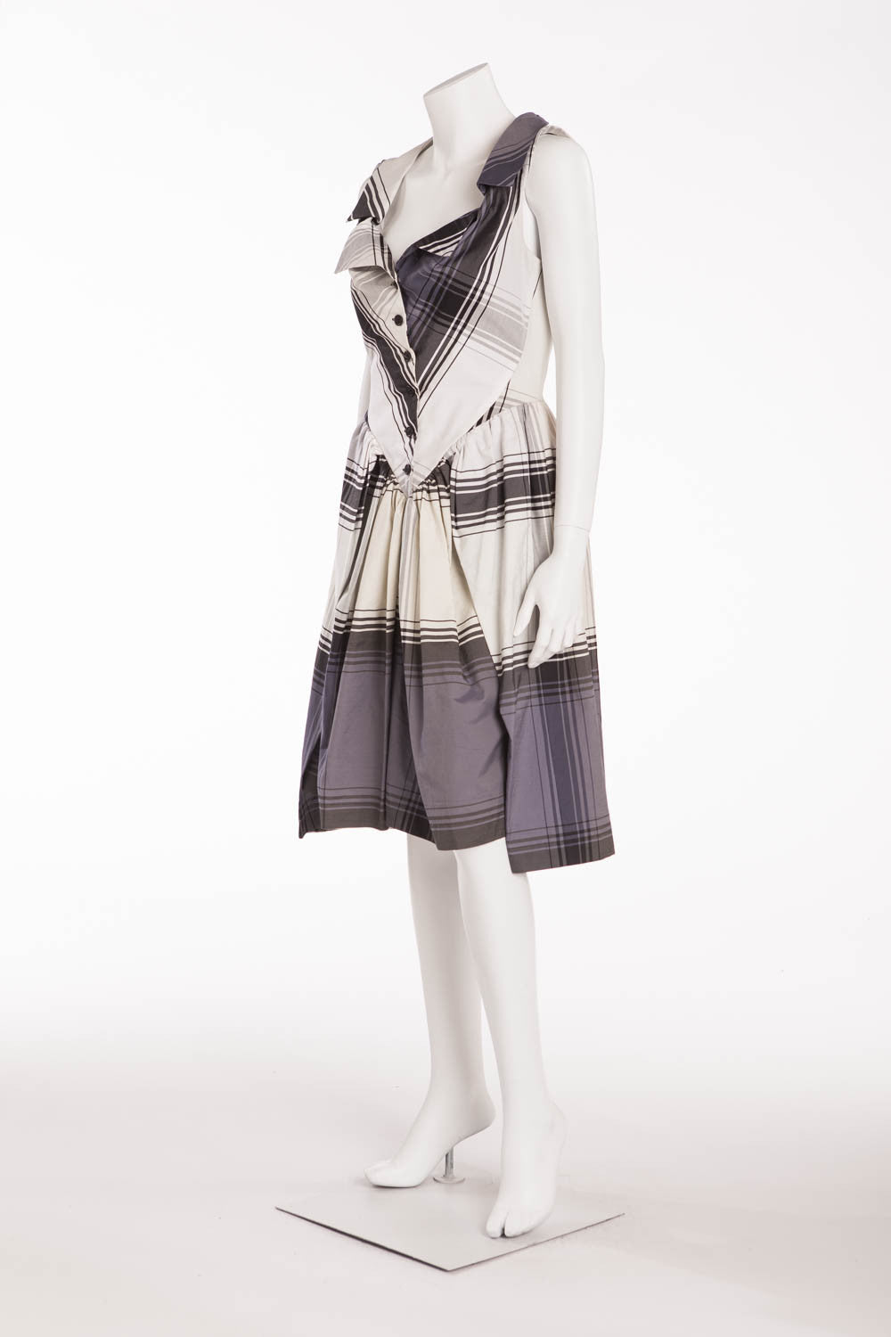 Vivienne Westwood - Sleeveless Gray, Cream and White Plaid Dress - IT LUXHAVE Vivienne Westwood - Sleeveless Gray, Cream and White Plaid Dress - IT LUXHAVE