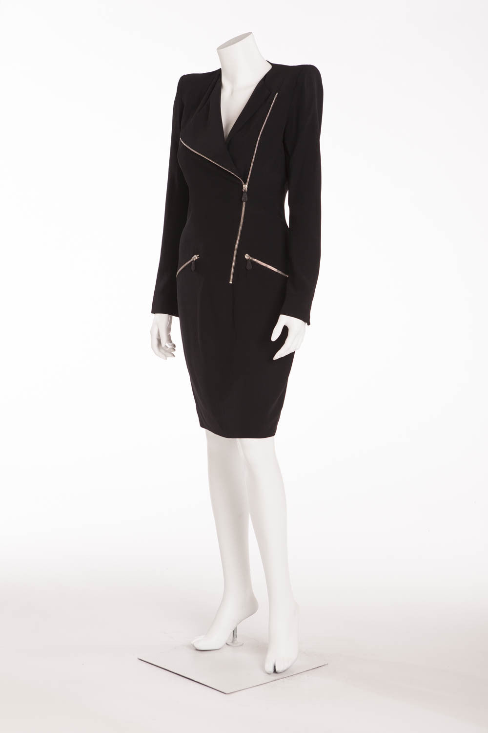 Original Alexander McQueen - Black Long Sleeved Zipper Dress - IT 40 LUXHAVE Original Alexander McQueen - Black Long Sleeved Zipper Dress - IT 40 LUXHAVE