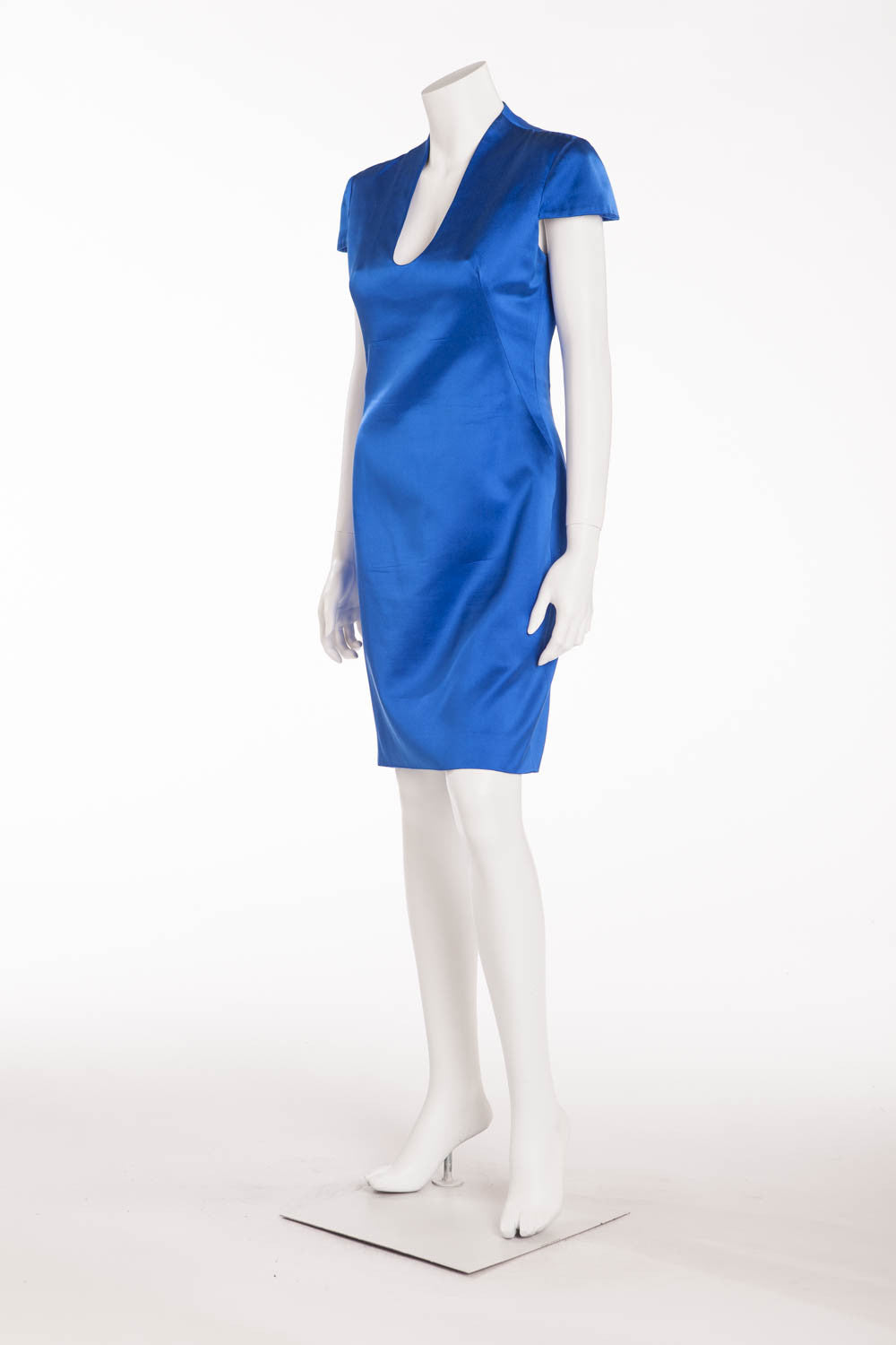 alexander dress in cool blue Original Alexander McQueen - Short Sleeve Silk Electric Blue Dress