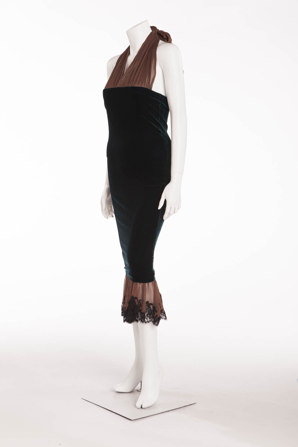 Jean Paul Gaultier - Peacock Velvet and Brown Chiffon Dress