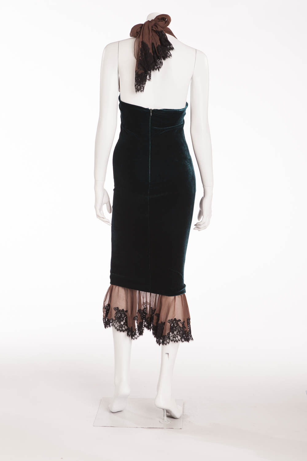 Jean Paul Gaultier - Peacock Velvet and Brown Chiffon Dress - IT